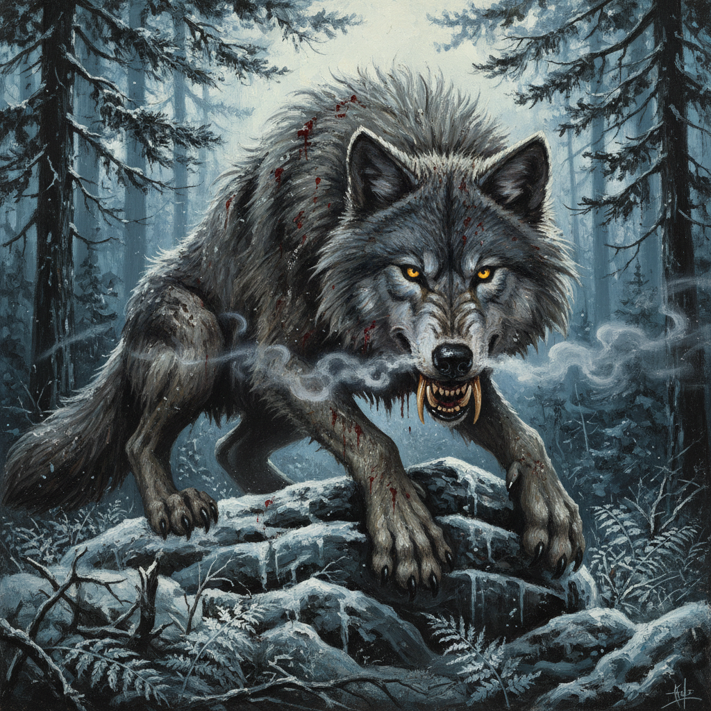 Dire Wolf, original Pathfinder 2e monster artwork by ZapGM