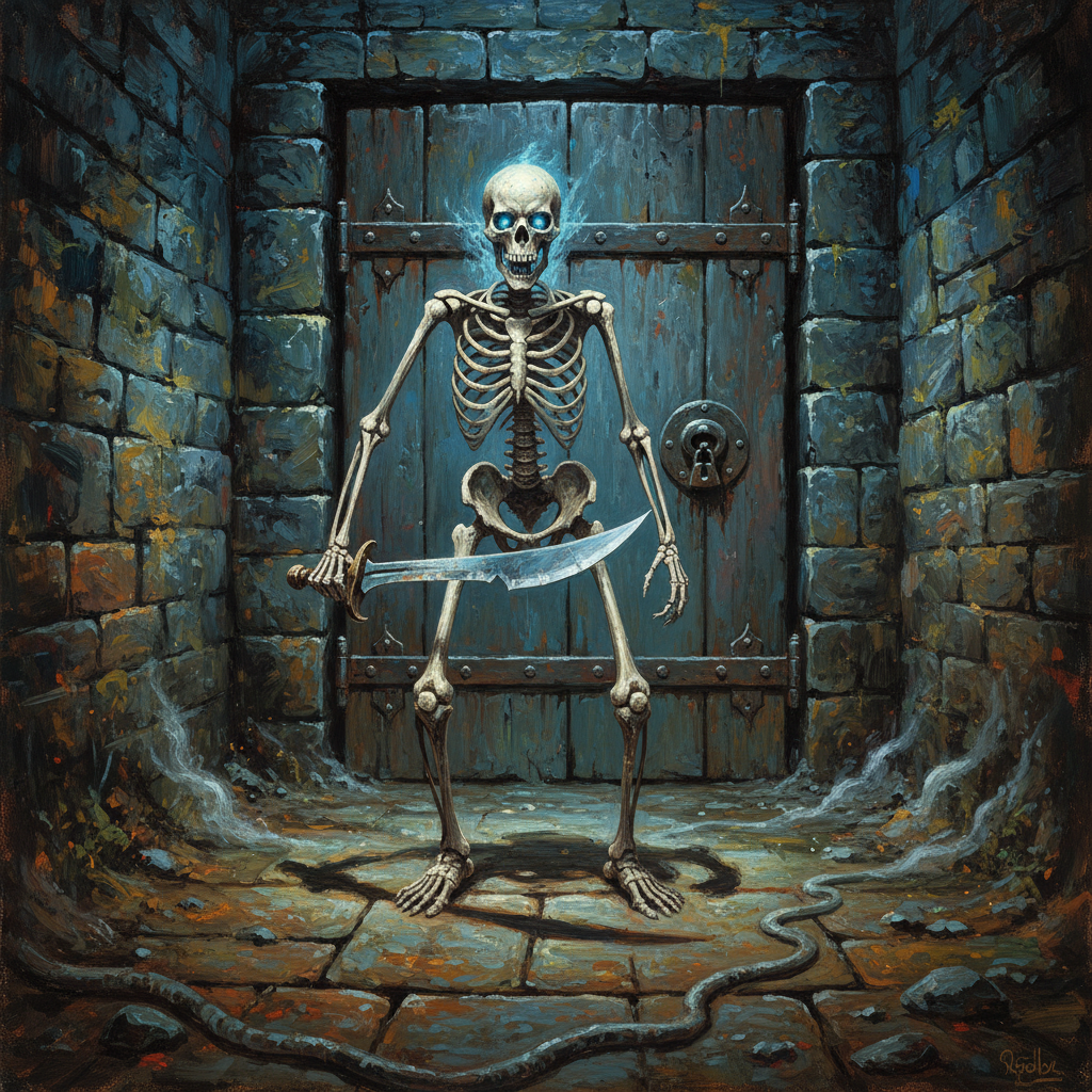 Skeleton Guard, original Pathfinder 2e monster artwork by ZapGM