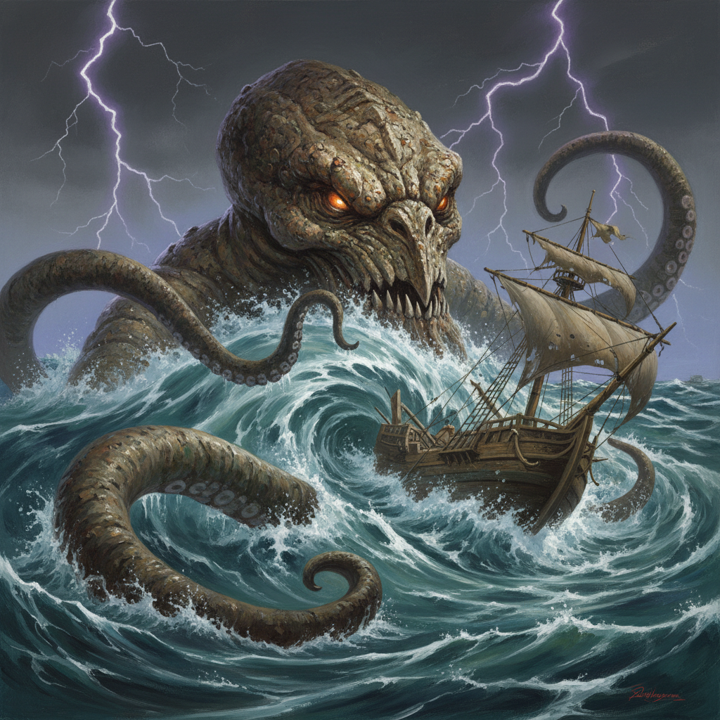 Kraken, original D&D 5e monster artwork by ZapGM