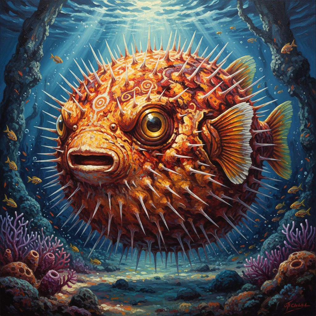Pufferfish, original Pathfinder 2e monster artwork by ZapGM