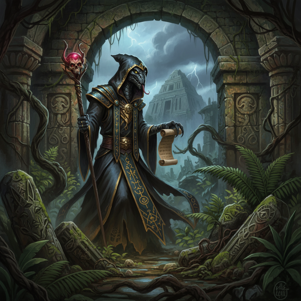 Zyss Serpentfolk, original Pathfinder 2e monster artwork by ZapGM