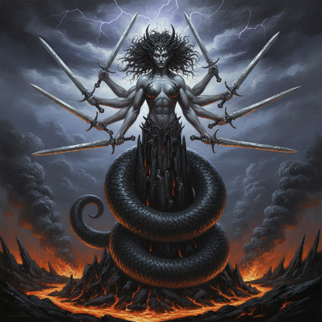 Marilith, original D&D 5e monster artwork by ZapGM