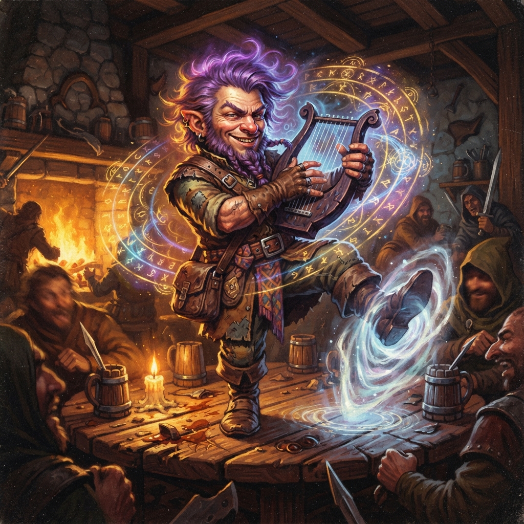 Gnome Bard, original Pathfinder 2e monster artwork by ZapGM