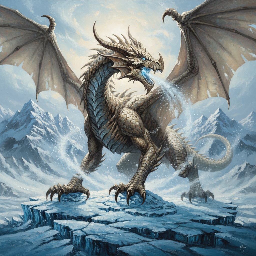 Ancient White Dragon, original Pathfinder 2e monster artwork by ZapGM