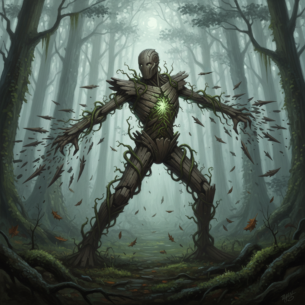Wood Golem, original Pathfinder 2e monster artwork by ZapGM