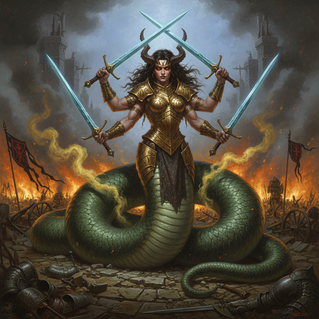 Marilith, original Pathfinder 2e monster artwork by ZapGM