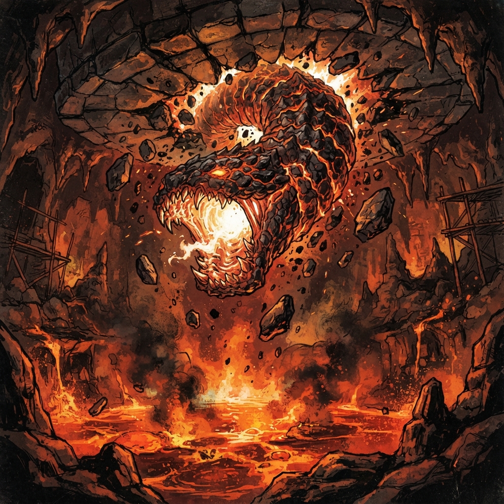 Magma Worm, original Pathfinder 2e monster artwork by ZapGM
