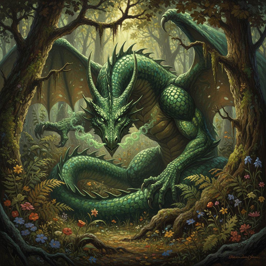 Adult Green Dragon, original Pathfinder 2e monster artwork by ZapGM