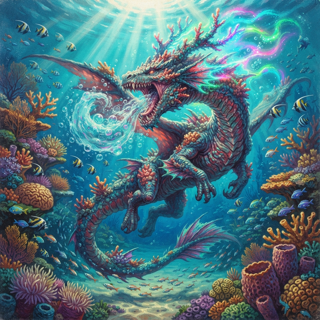 Coral Dragon (Adult), original Pathfinder 2e monster artwork by ZapGM