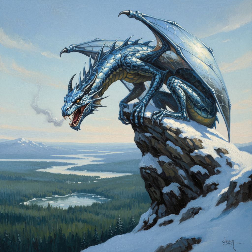 Silver Dragon Wyrmling, original D&D 5e monster artwork by ZapGM