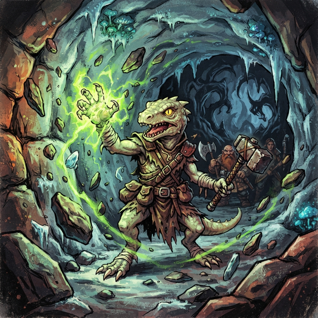Kobold Cavern Mage, original Pathfinder 2e monster artwork by ZapGM