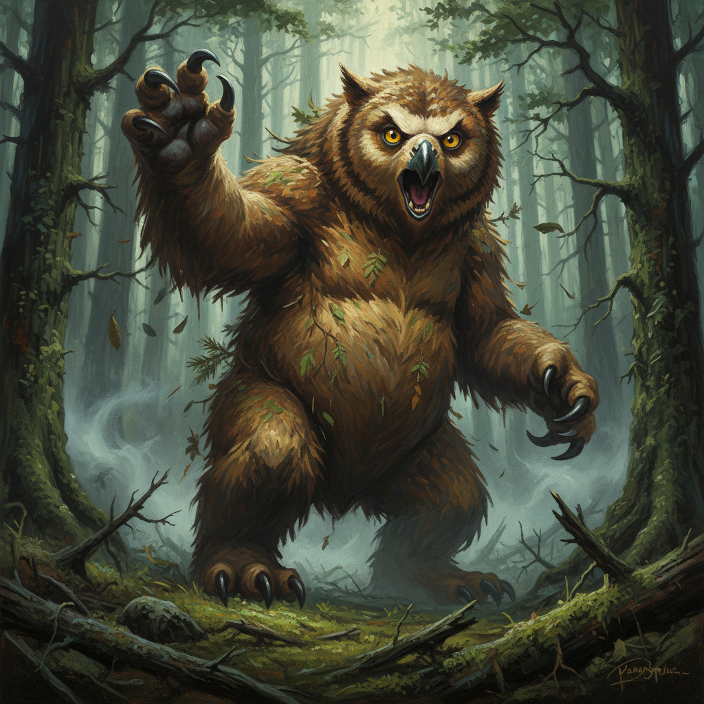 Owlbear, original D&D 5e monster artwork by ZapGM