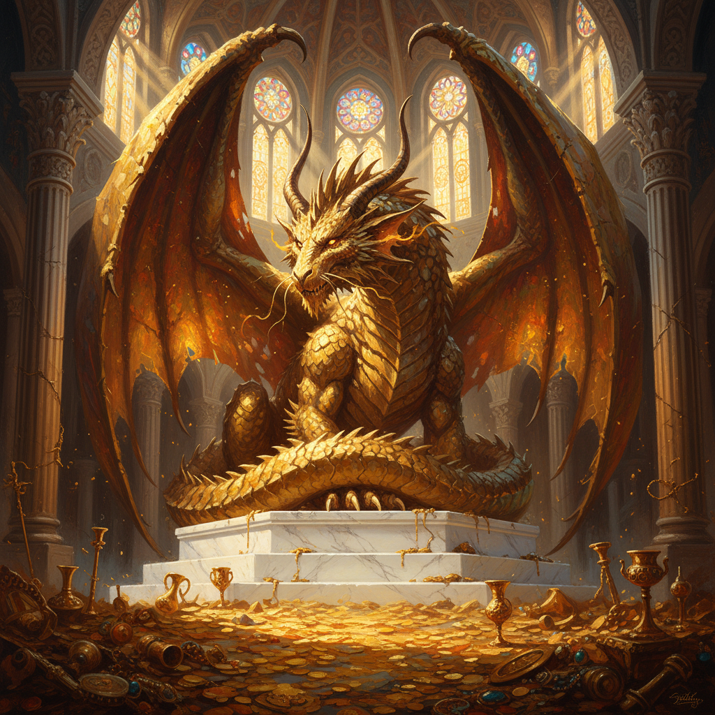 Ancient Gold Dragon, original Pathfinder 2e monster artwork by ZapGM