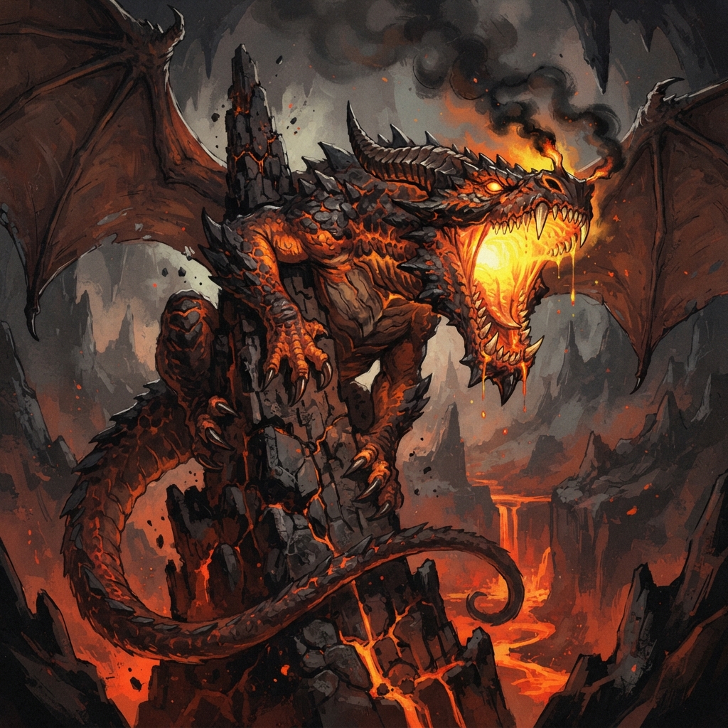 Cinder Dragon (Ancient), original Pathfinder 2e monster artwork by ZapGM