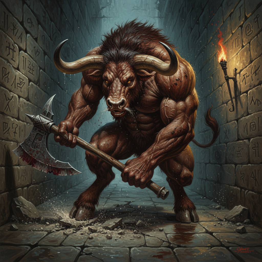 Minotaur, original Pathfinder 2e monster artwork by ZapGM