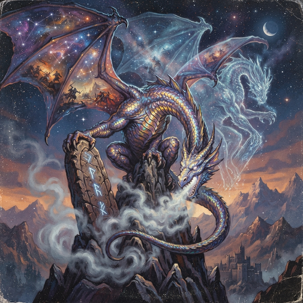 Omen Dragon (Adult, Spellcaster), original Pathfinder 2e monster artwork by ZapGM