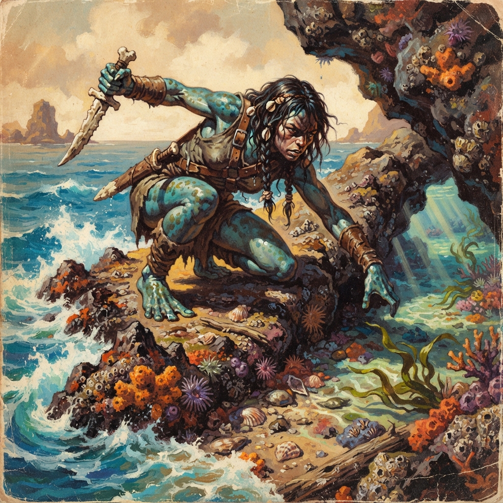 Azarketi Crab Catcher, original Pathfinder 2e monster artwork by ZapGM
