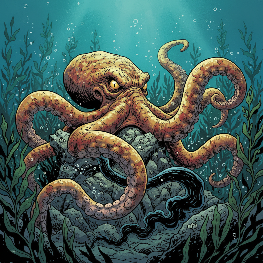 Giant Octopus, original D&D 5e monster artwork by ZapGM