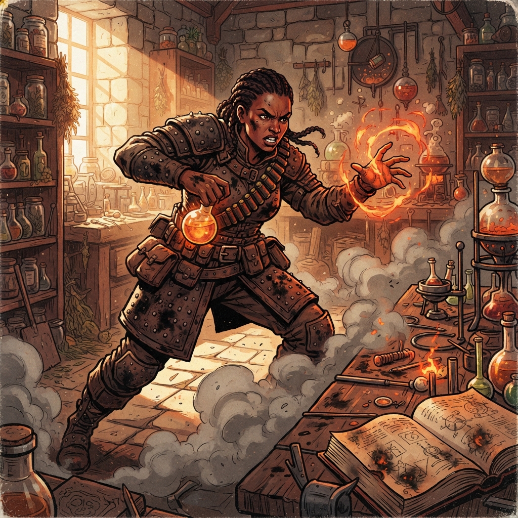 Naari Pyrochemist, original Pathfinder 2e monster artwork by ZapGM