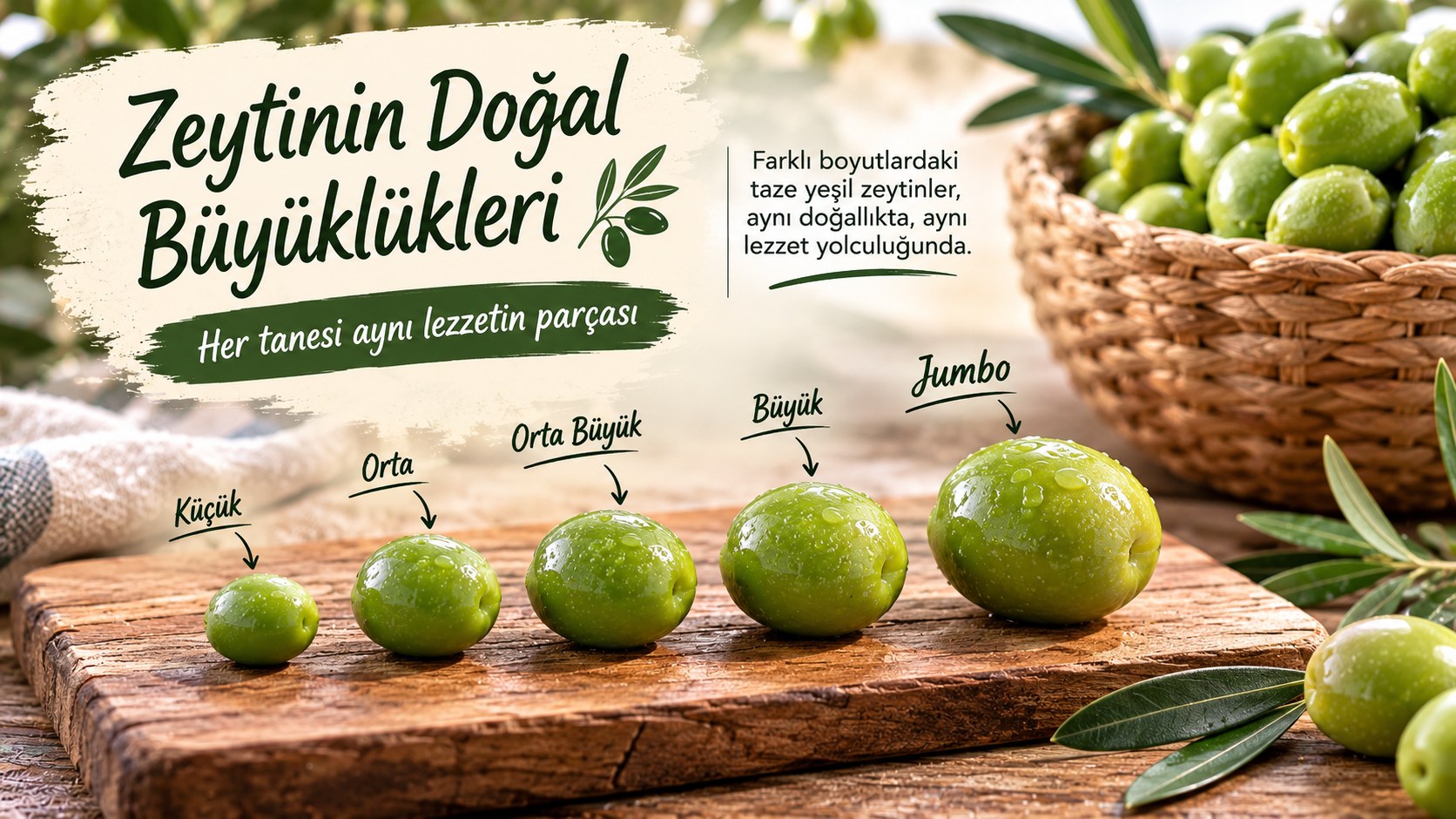Evde zeytin yapımı için seçilen farklı boyutlarda taze zeytinler