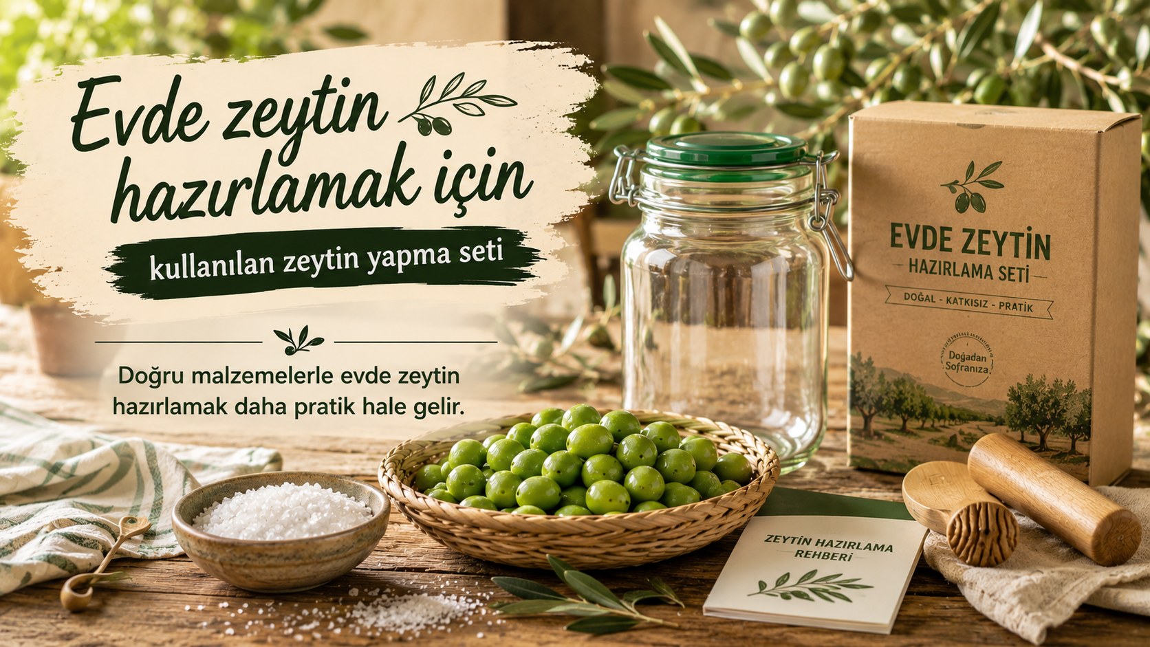 Evde zeytin hazırlamak için kullanılan zeytin yapma seti