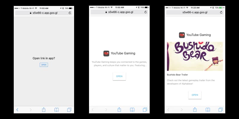 App Preview pages: Before, the newer default version, and one with custom assets