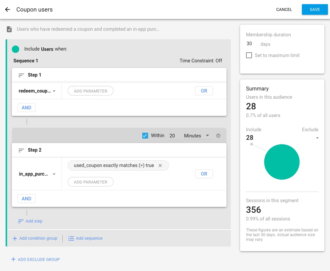 Audience builder on the Firebase Performance Monitoring dashboard