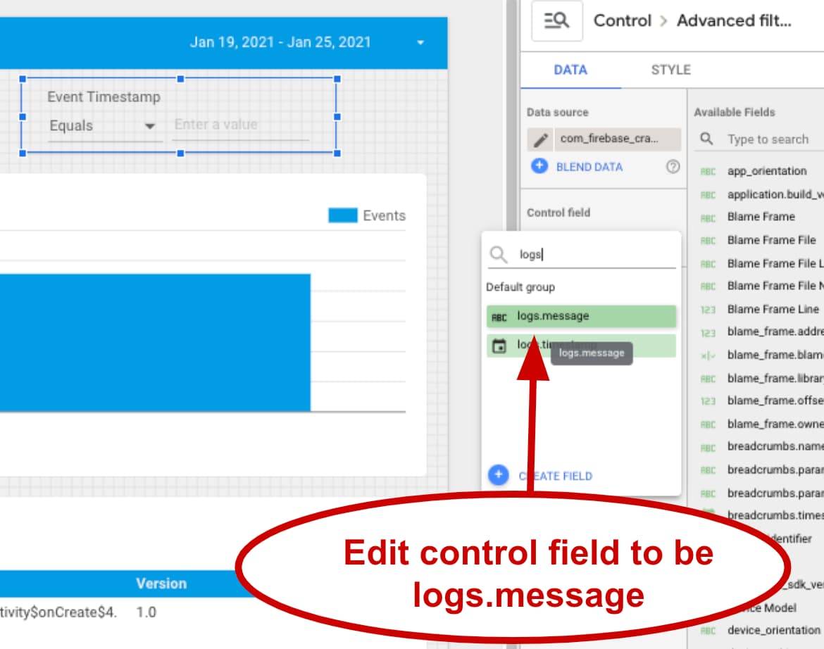 Image with arrow pointing towards control field