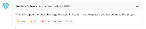 image showing a comment from a user asking for iOS support
