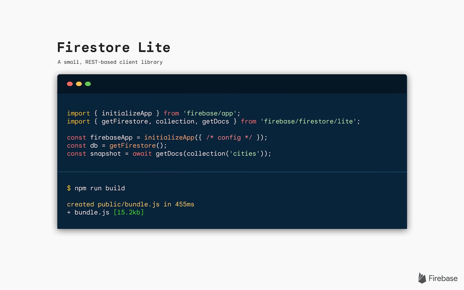Image of code snippet with text saying Firestore Lite