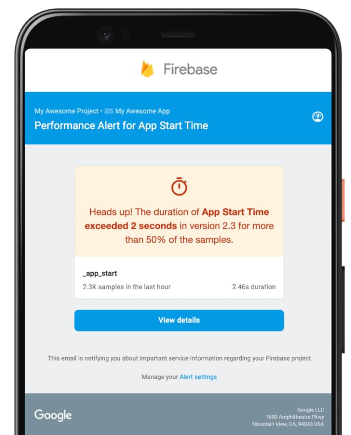 Performance Monitoring’s new real-time alerts will let you know if your app start time slows down