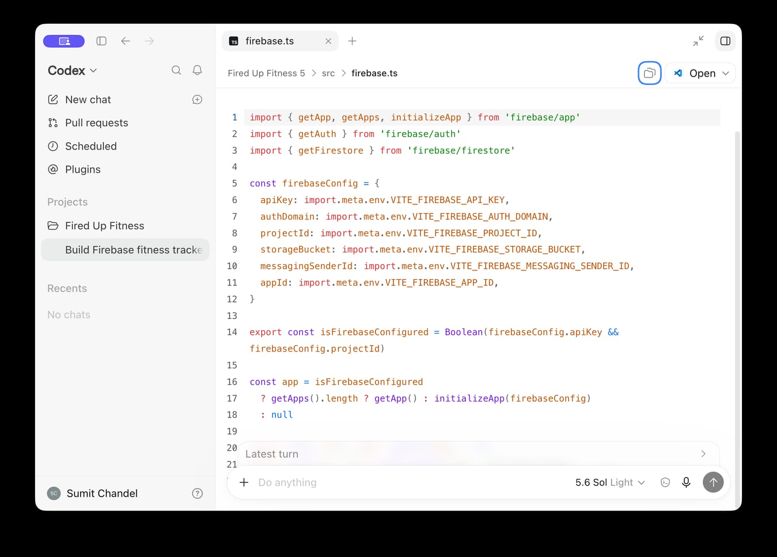 Inspecting firebase.ts configuration file in Codex