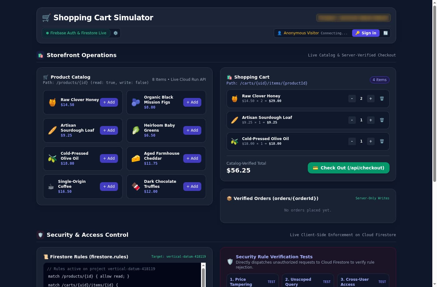 Active cart session with item quantities