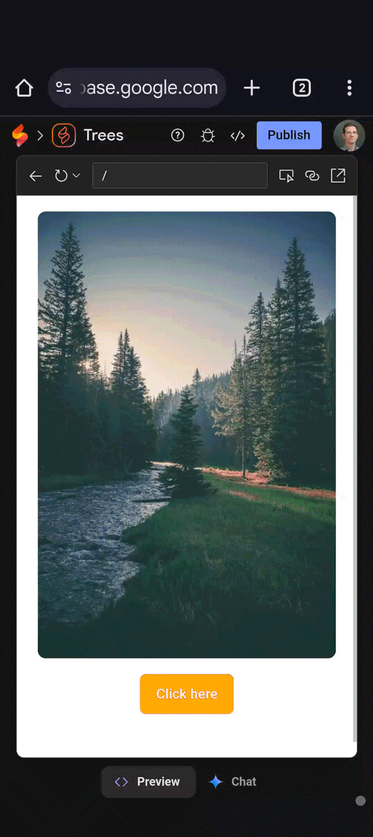 A screen recording of the Firebase Studio prototyper flow on mobile successfully generating an app.