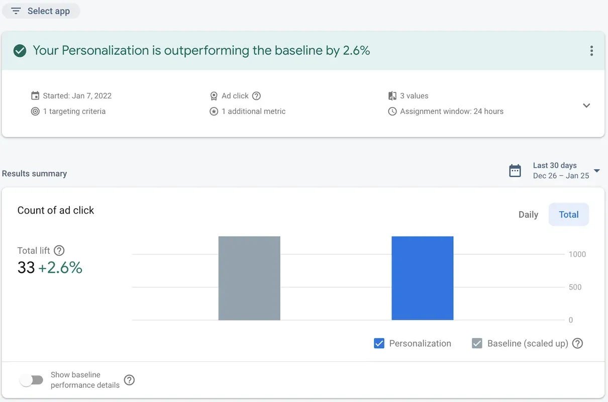 Screenshot of the Personalization dashboard