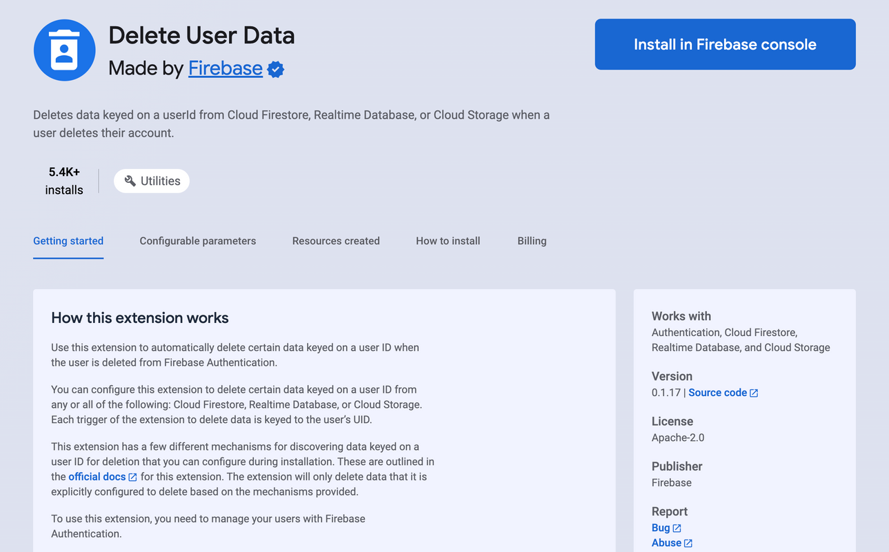 Delete User Data Extension page