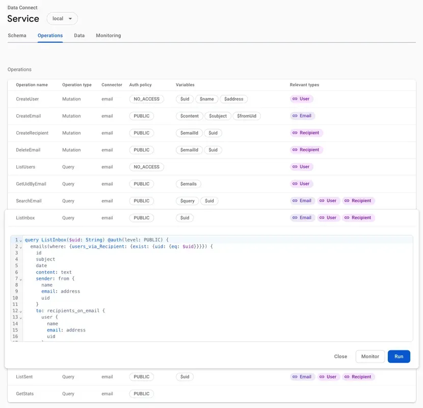 Firebase operations page