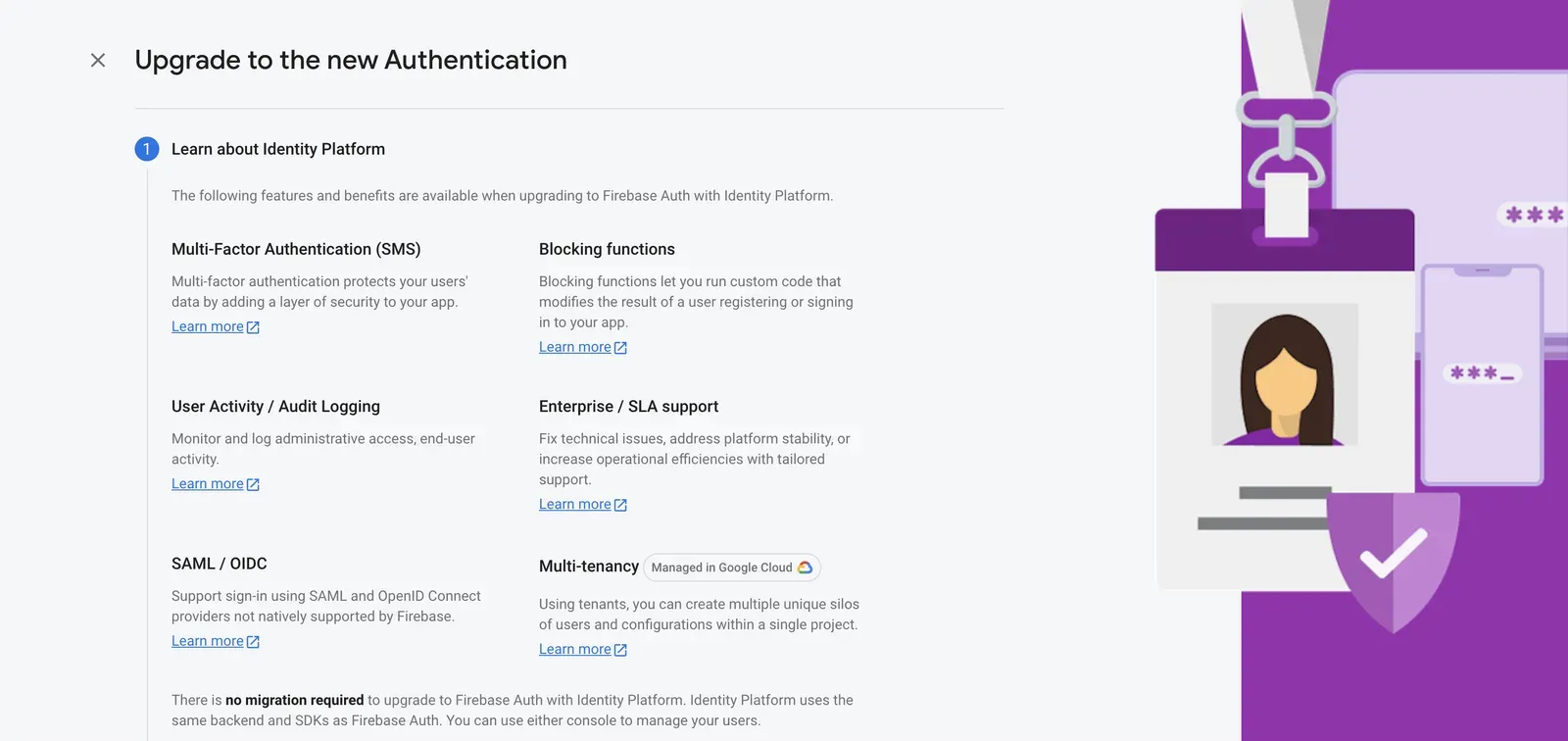 A screenshot of the new features of Firebase Authentication