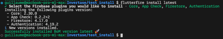 Plugins installed successfully using FlutterFire CLI
