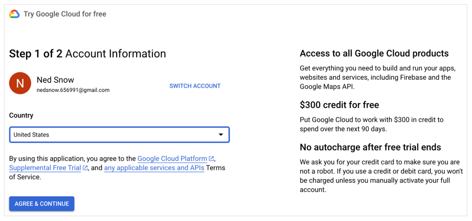Sign up for Free Trial credits UI.