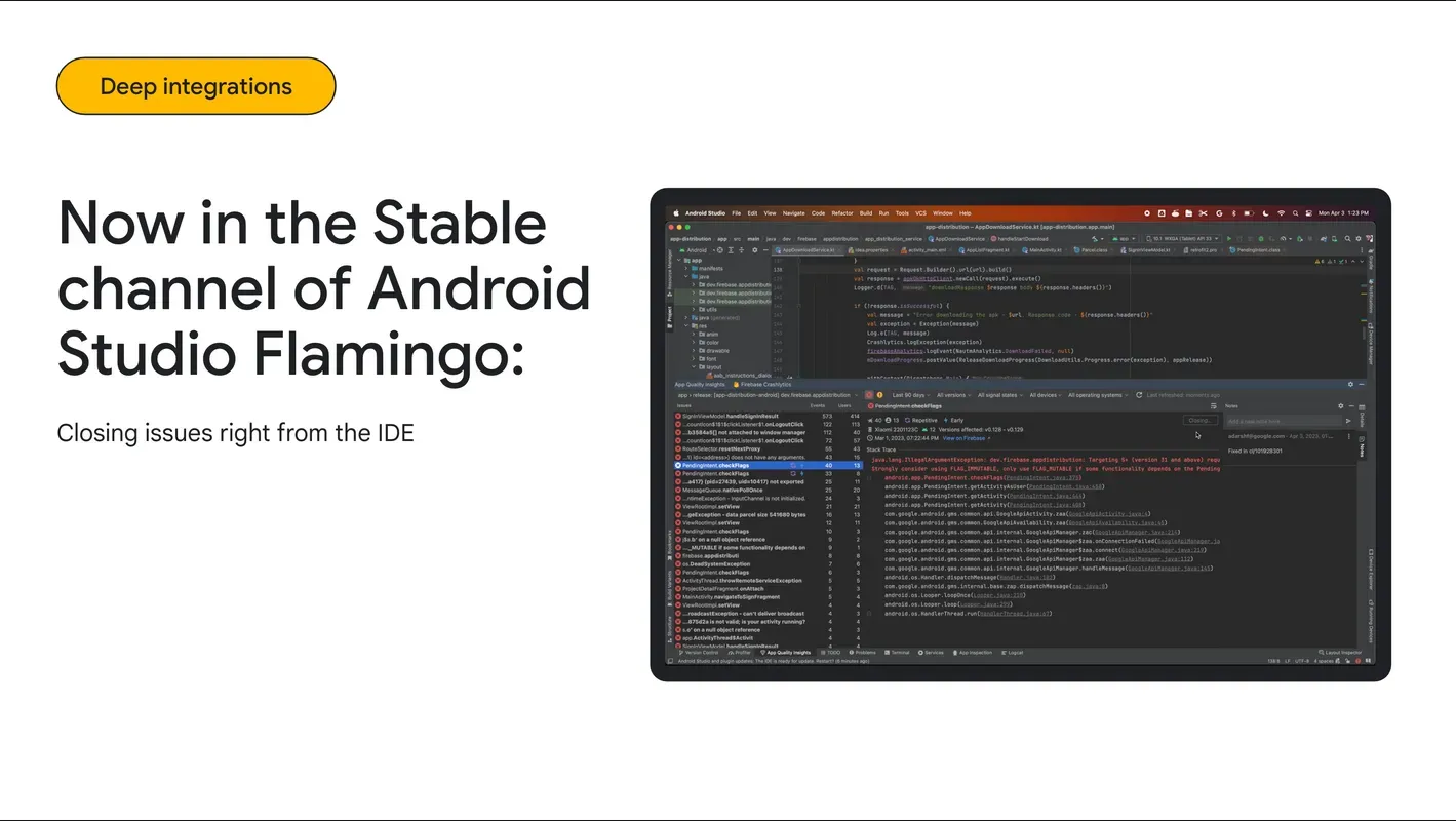 Streamline troubleshooting by using the App Quality Insights window in Android Studio 