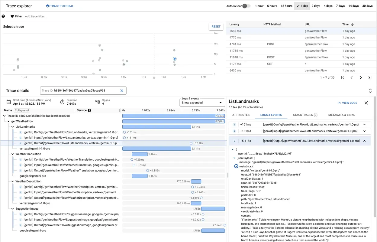 Genkit trace in Cloud Trace Explorer