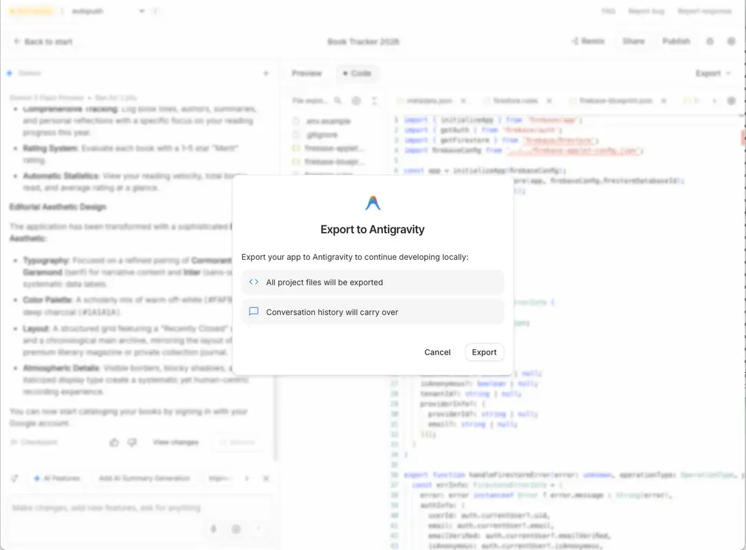 Export your apps from Google AI Studio to Google Antigravity for multi-agent orchestration