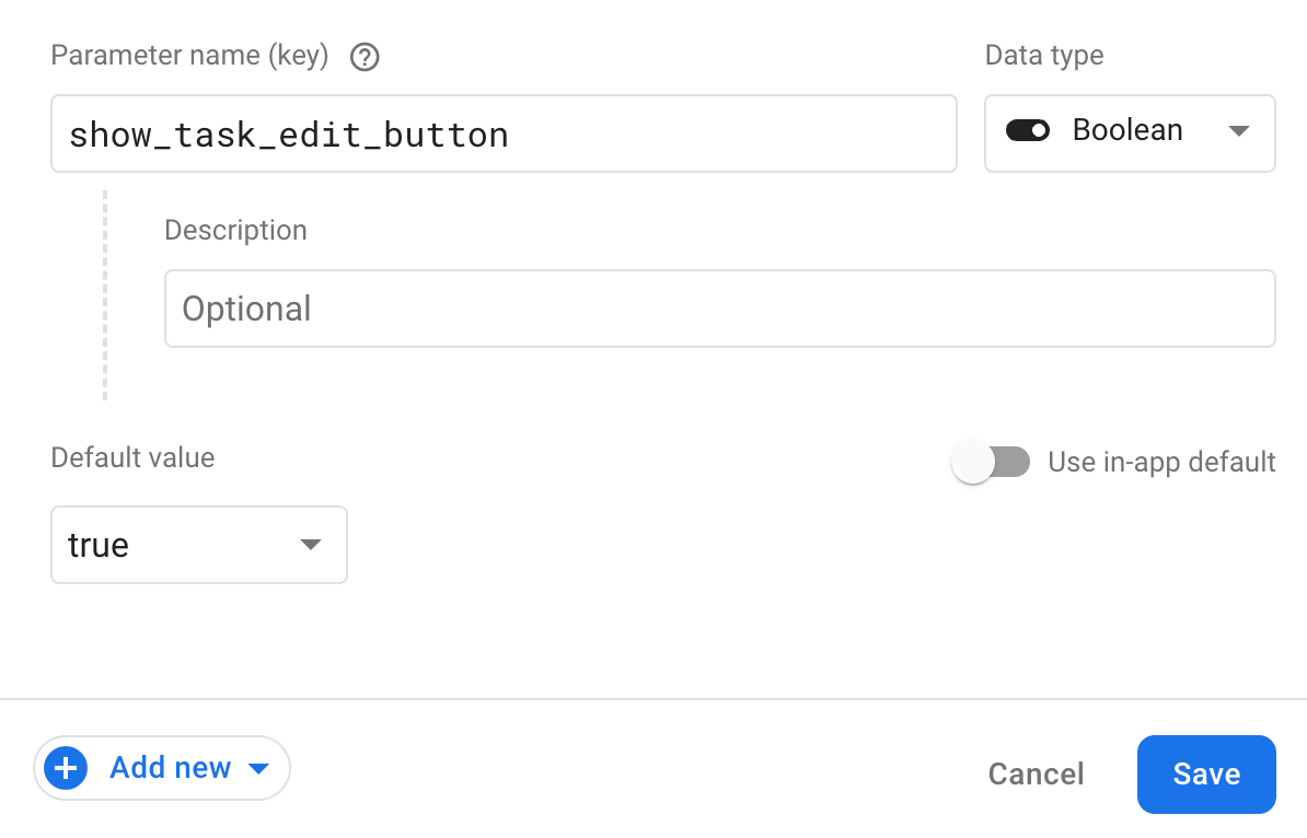 Creating a parameter in Remote Config dashboard