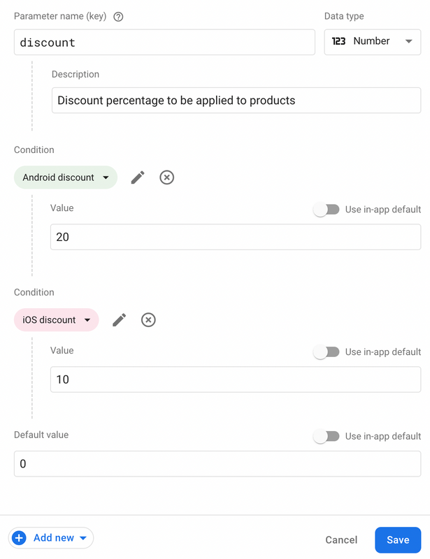 Adding conditions to parameter in Remote Config dashboard