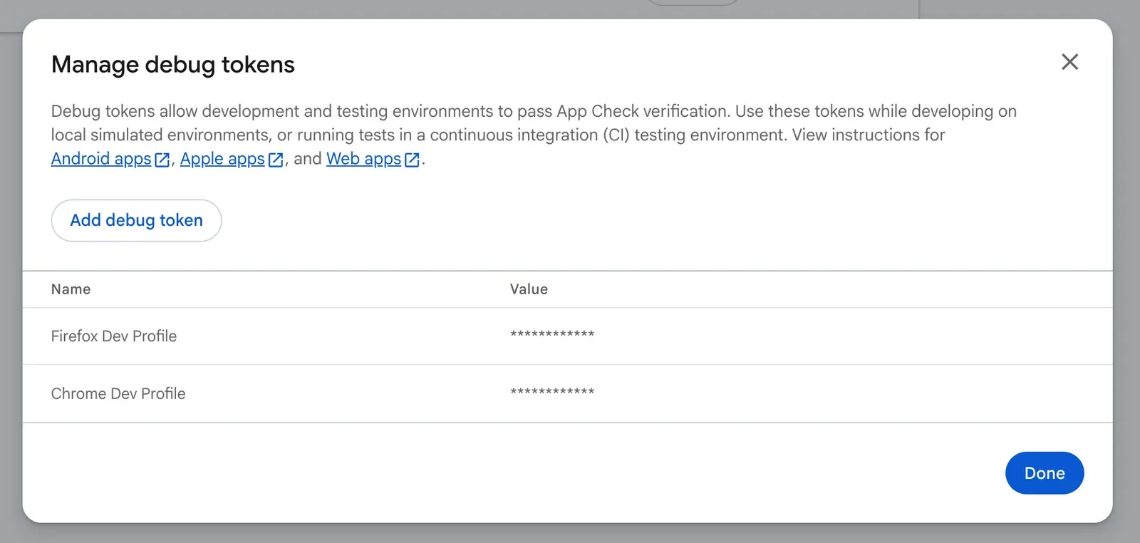 Manage Debug Tokens