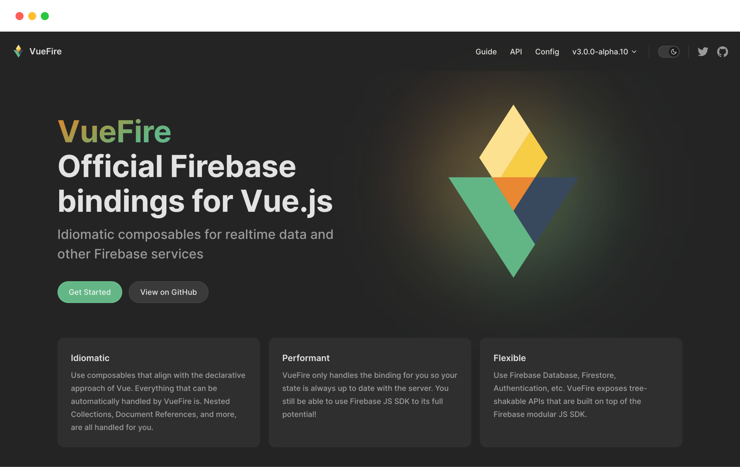 A screenshot of the Documentation Site for VueFire
