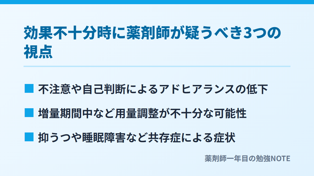 効果不十分時に薬剤師が疑うべき3つの視点