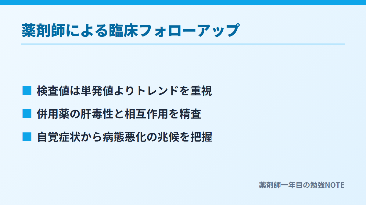 薬剤師による臨床フォローアップ