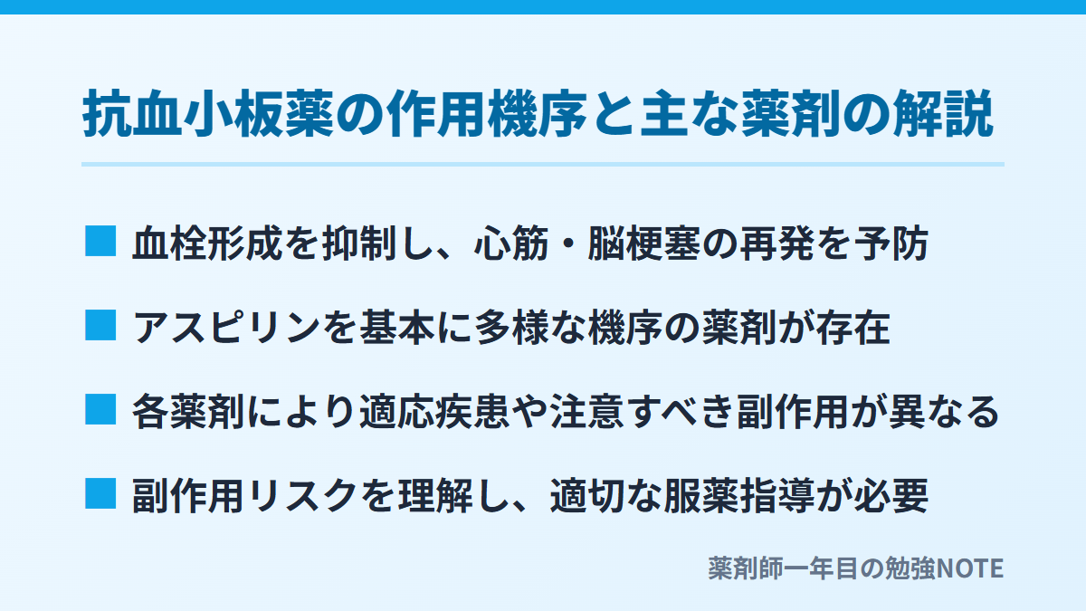 抗血小板薬の作用機序と主な薬剤の解説